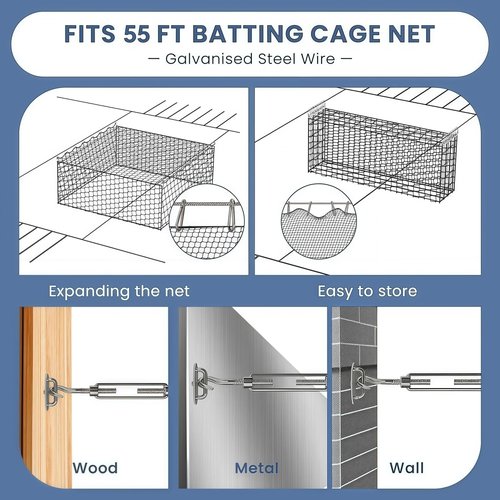 Noliven Batting Cage Netting Wire Tension Kit, Batting Cage Suspension Kits for 55FT, Net Hanging Kits Ideal for Baseball and Softball, Net Hitting Tunnels DIY Batting Cages for Home and Backyard