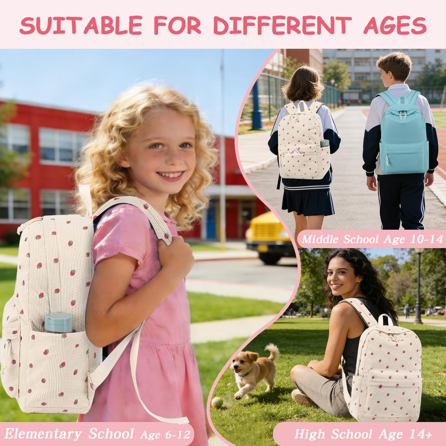 Bluboon Backpack for School Girls Women, Cute Corduroy Laptop Bookbag for Kids Teens, Durable Girls Lightweight Backpack