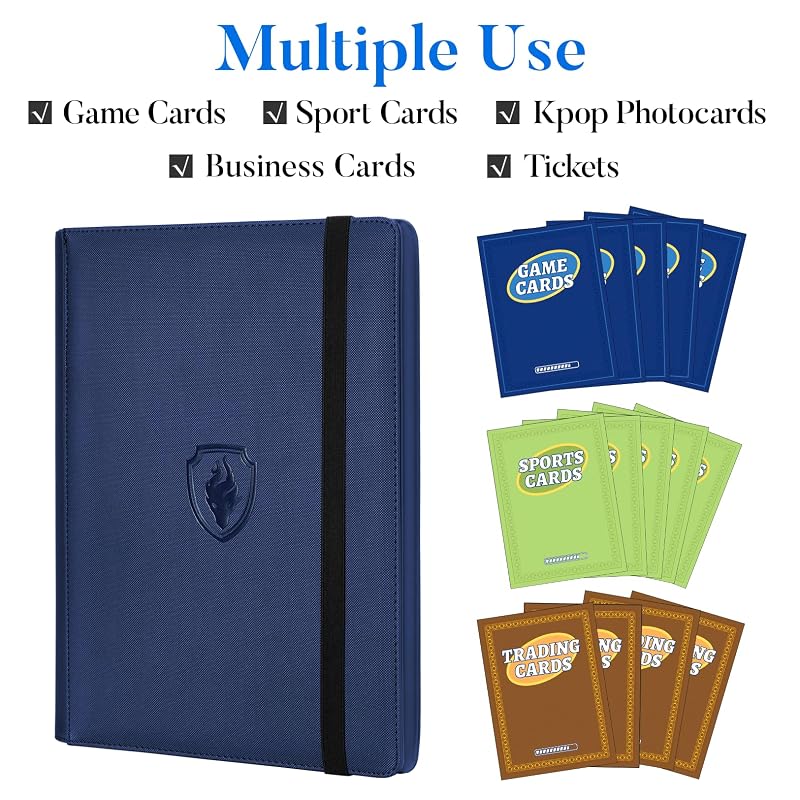 Premium 9 Pocket Card Binder for 540 Cards Navy Blue - Fabmaker PU Trading Card Binder