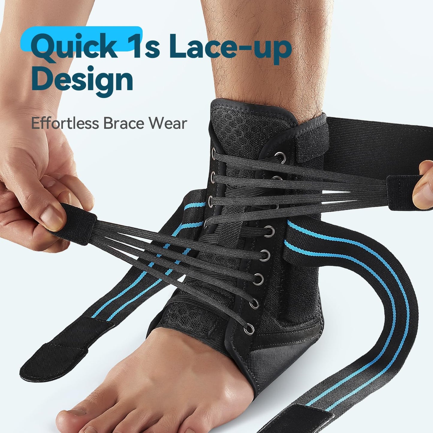 AGPTEK Ankle Brace for Women Men, Adjustable Lace-Up Ankle Support with Removable Splints for Sprained Ankle, Injury Recovery, Ankle Stabilizer Wrap for Basketball Volleyball Sports, Blue, M