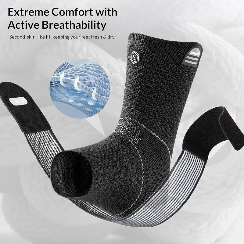 Ankle Support Brace with Removable Fishnet Strap — 3D Knit Compression for Plantar Fasciitis & Achilles Tendonitis, Black/L Pack of 1