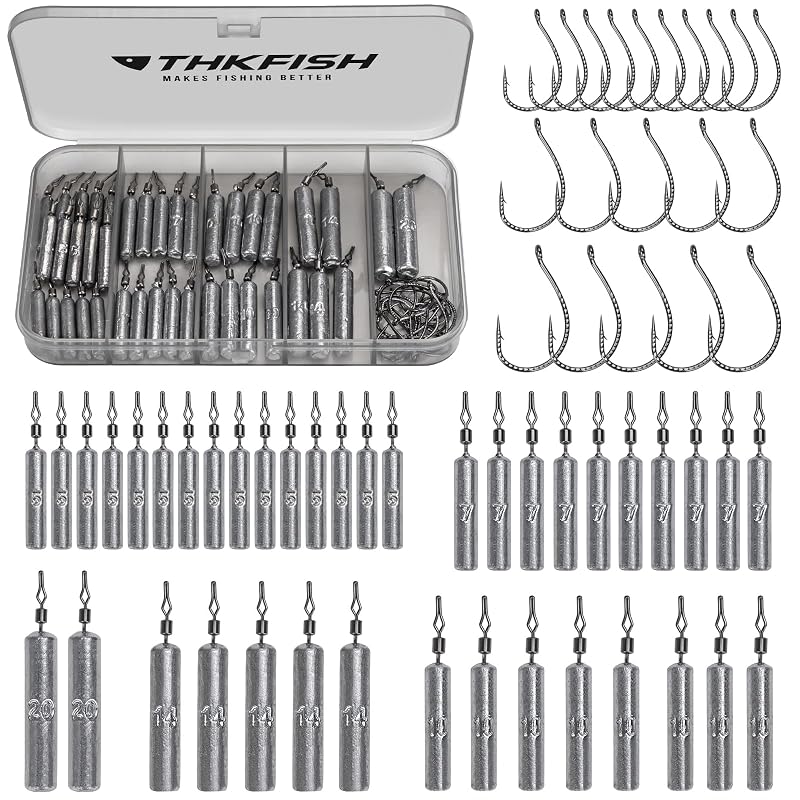 THKFISH 28Pcs Drop Shot Weights Kit - Slim Lead Sinker Weights for Saltwater & Freshwater Bass Fishing, Variation I-60pcs