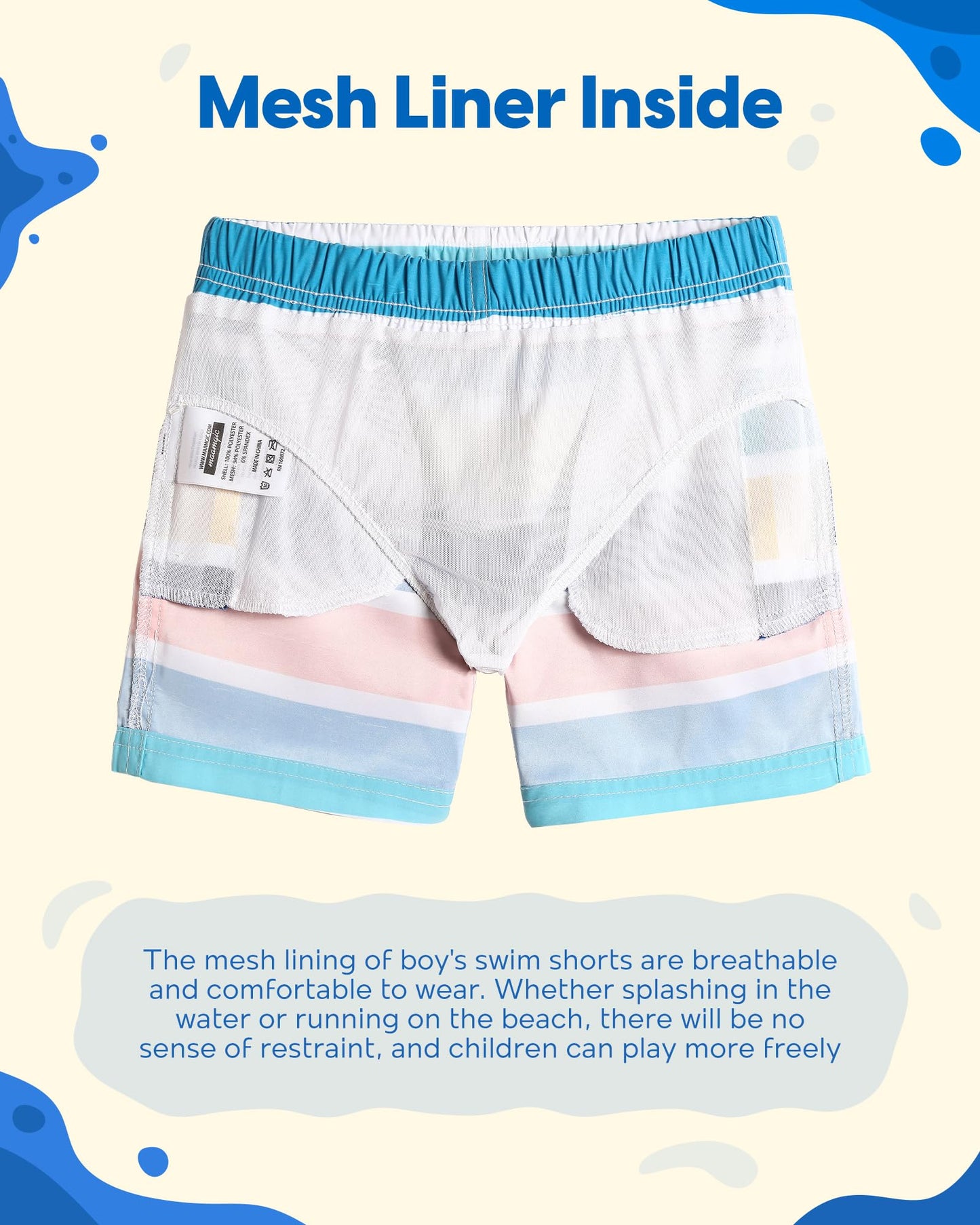 maamgic Boys Swim Trunks Toddler Swim Shorts Little Boys Bathing Suit Swimsuit Toddler Boy Swimwear,Stripe Rainbow,5 T