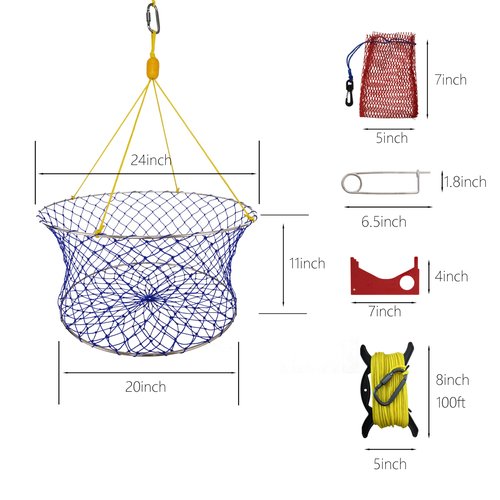LUPUSH Crab Ring Trap Kit 2 Sets – Heavy-Duty Crab Net with 100ft Rope, Bait Bag, Clip & Ruler – 24” Stainless Steel Two-Ring Crab Trap for Dock & Pier Crabbing – Complete Recreational Crabbing Gear