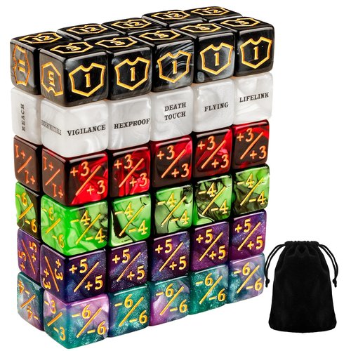 60 PCS MTG Dice Counters Keyword Counters Life Counter 1/+1 counters Commander Buff Tokens 6 Sided Dice Set for MTG, TCG, Card Games Accessories