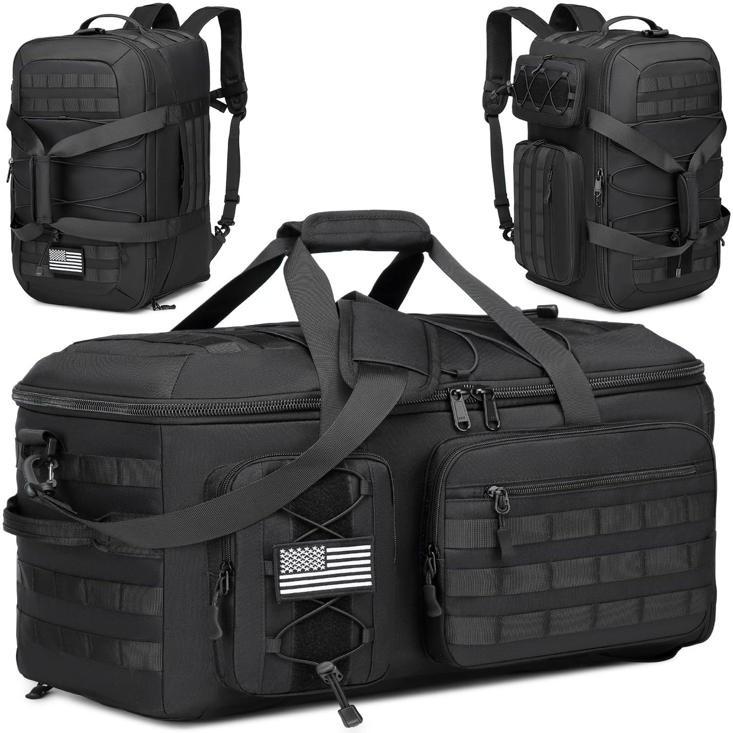 50L Gym Bag for Men and Women, 3-in-1 Duffle Bag for Travel Sports with Shoe Compartment, Military Tactical Backpack for Overnight Weekender Workout