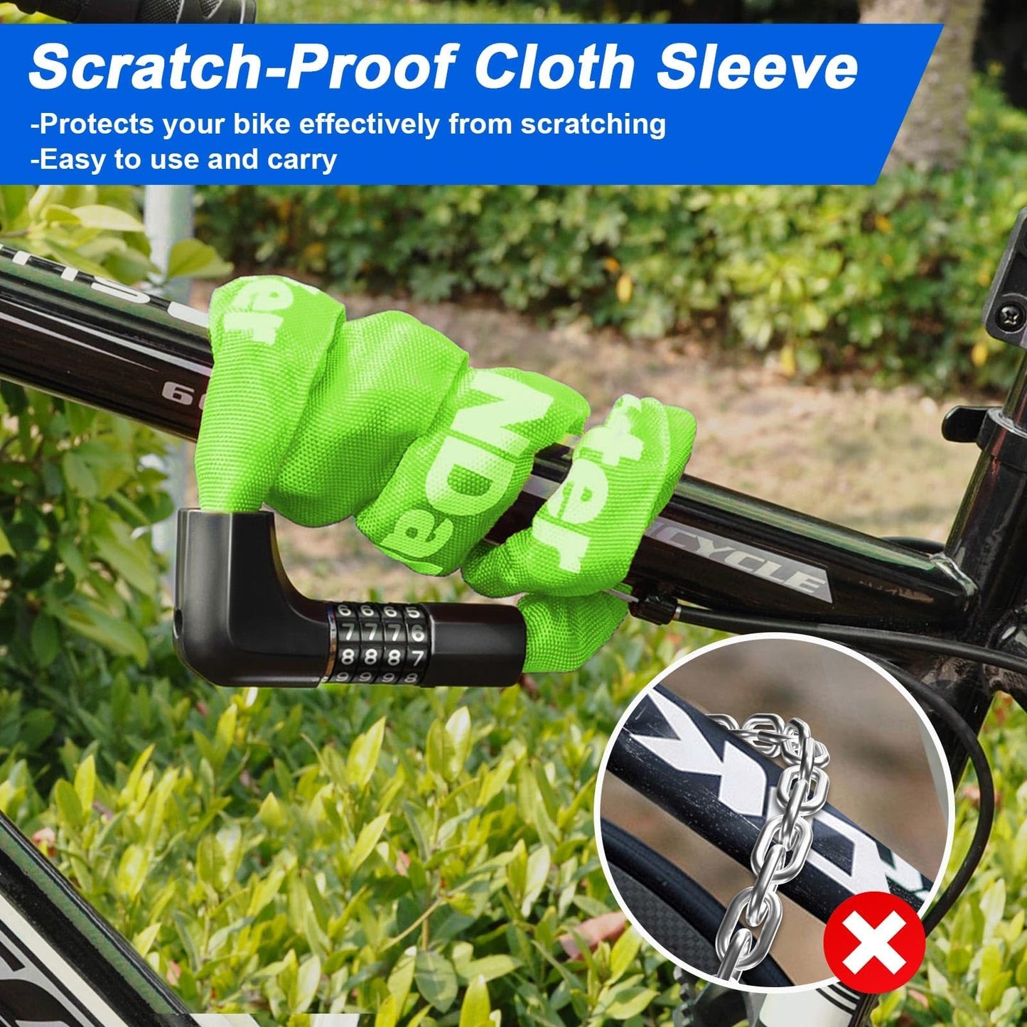 NDakter Upgrade Bike Chain Lock with 4 Digit Combination and 2 Keys, 1.64/2.3/3.2/4.28 Ft Heavy Duty Anti-Theft Bicycle Lock, 2 Ways to Unlock High Security Scooter Locks for Ebike, Escooter, Door