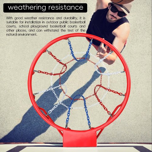Basketball Net Replacement Heavy Duty, Carbon Steel Chain Basketball Net, Anti-Rust Use Indoor Outdoor Standard 12-Ring Basketball Hoop, Quick Installation