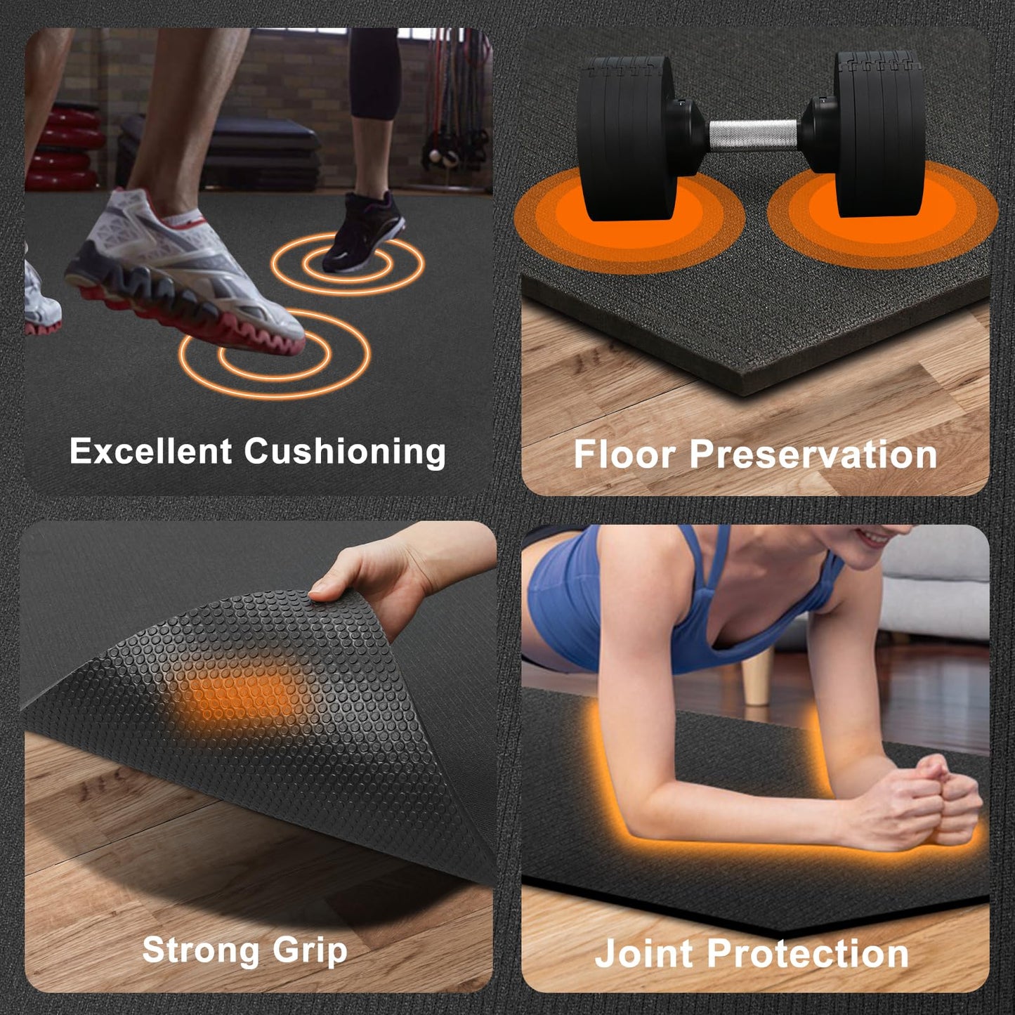 Large Exercise Mat 8'x5'|12'x6' Workout Mat for Home Gym Mats Exercise Heavy Duty Gym Flooring Fitness Mat Large Yoga Mat Cardio Mat for Weightlifting, Jump Rope, MMA, Shoe-Friendly (Black6'x4')