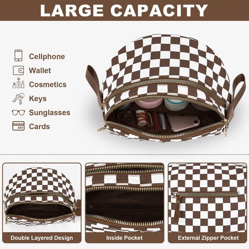 ETOYA Checkered Crossbody Bum Bag for Women Nylon Gold Blush Bumbag Large Belt Bag for Mom Emmafy Handbags Wallets with Adjustable Strap Roomy Casual Fanny Pack for Travel Outdoors