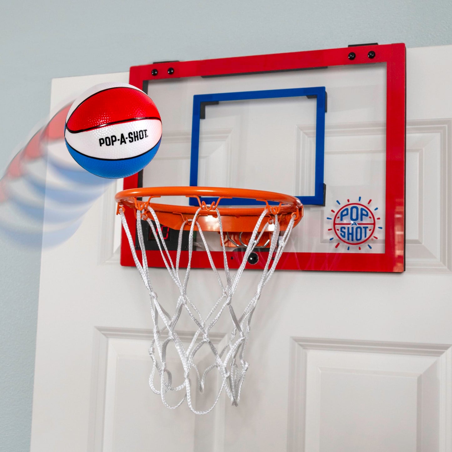 Pop-A-Shot Super Slam Over The Door Mini Basketball Hoop for Adults | 2 Included Basketballs and Pump | Built for Dunks | Breakaway Rim | Shatter Resistant Backboard | 17x12.5 Inches