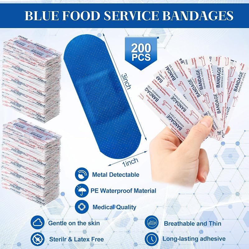 Geiserailie 200 Pcs Blue Metal Detectable Bandages 3" x 1" — Variation: 200