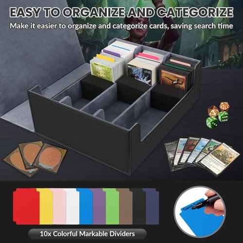 AOBOPLE 1800+ Trading Card Storage Box,MTG Deck Box with 10 Pcs Colorful Dividers & 3 Foam Supporters Commander Card Deck Case for Magic Game Cards, TCG, PTG