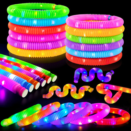 Glow Sticks Camping Essentials for Toddlers-6-96 PCS,Light Up Pop Tube Wand Toys Gifts for Kids,LED Bracelet Necklace Party Accessories for Halloween,Fun Outdoor Games Activities Stuff for Boys Girls
