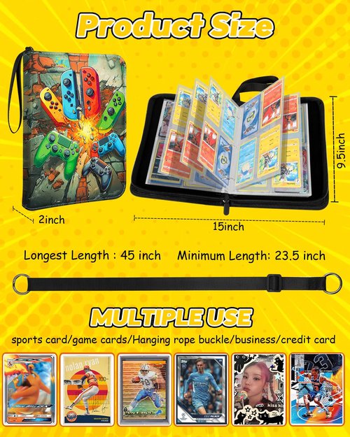 Lotadilo for Card Binder with 440 Pockets 4 Pocket - Trading Card Collection Album Folder for Men Kids Boys Teens for Sports Cards Game Cards with Zipper Hand Carrying, Games