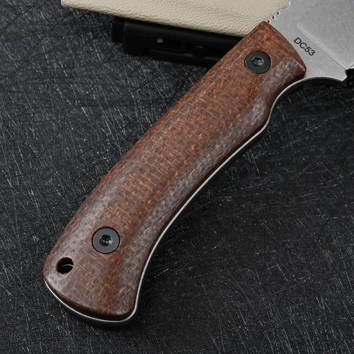 SDOKEDC Knives DC53 Steel Tactical Hunting Fixed Blade Knife Micarta Handle with kydex sheath for Men EDC Outdoor Camping Survival (White stone wash+Micarta handle)
