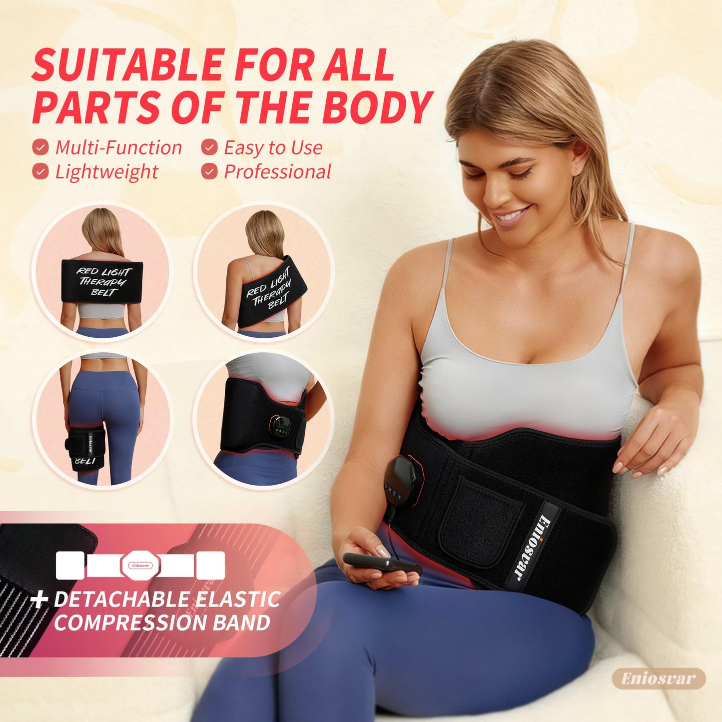 Red Light Therapy Belt, 7500mAh Cordless Infrared Light Therapy for Body, 3-in-1 660nm&850nm, with Elastic Band & Storage Bag