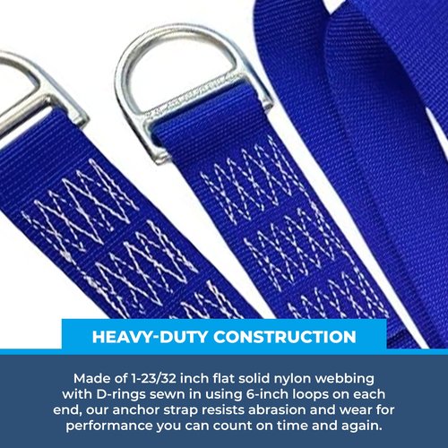 Rock-N-Rescue Professional Nylon Web Anchor Strap - Safety-Rated D-Ring Configuration, Heavy-Duty Fall Protection Equipment, Multiple Lengths 60 Inch, Industrial Safety Gear
