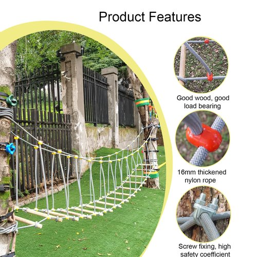 Kindergarten Outdoor Balance Bridge, Amusement Park Suspension Bridge, Rope Bridge for Treehouse, Outdoor Bridge Rope Ladder for Outdoor Activities, kindergartens(Yellow, 6m)