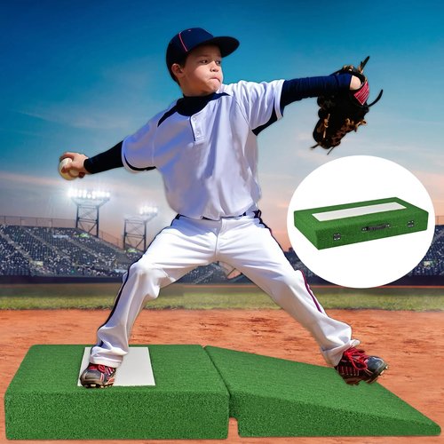 Pitching Mound, Foldable Pitchers Mound 34'' x 30'' x 4'' with Pitching Rubber, Anti-Fade Turf and Carry Handles, Portable Wooden Pitchers Mound for Baseball Softball Pitching Training