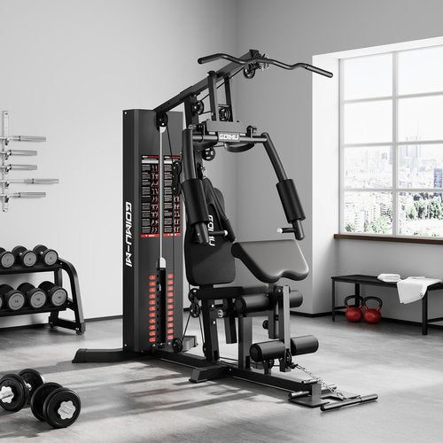 GOIMU Home Gym, M1 Workout Station with 140LBS Weight Stack, Multifunctional Home Gym Equipment with Pulley System & Adjustable Seat for Full Body Strength Training (M1 PRO)