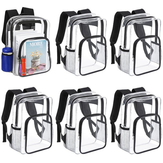 6 Pcs Clear Backpack for Stadium Events, Clear Backpack For Work, Waterproof PVC Zippered Transparent Backpack with Side Pockets, Large Capacity Backpack for Quick Security Check, 14 x 11 x 5 In