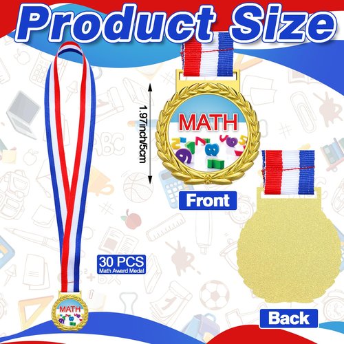 Loetere 30 Pcs Gold Medal for Award Bulk Winner Award Medal with Neck Ribbon Trophy Prize for Student Kid Education Competition Event Winner