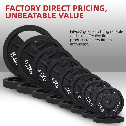 Fitvids Cast Iron 1" Standard Weight Plates Including Standard Barbell Bar & Star Locks, 95 Pounds Set (85 Lbs Plates + 10 Lbs Barbell Bar), Multiple Packages