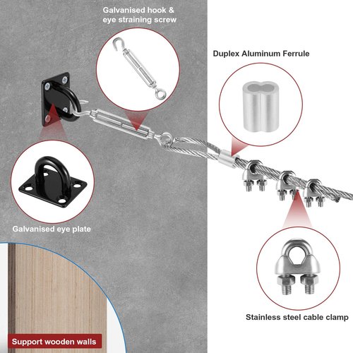 RIIFRILY Batting Cage Netting Wire Tension Kit Retractable Batting Cage Cable Kit Suspension, DIY Batting Cage Indoor and Backyard Design, Batting Cage Frame Kit （35FT）