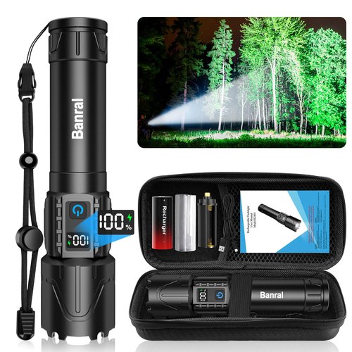 Rechargeable Tactical Flashlights High Lumens - Super Bright LED Powerful Flash Light, Waterproof Handheld USB C Flashlight for Camping,Emergencies,Home,5 Modes,Zoomable (1, Black)