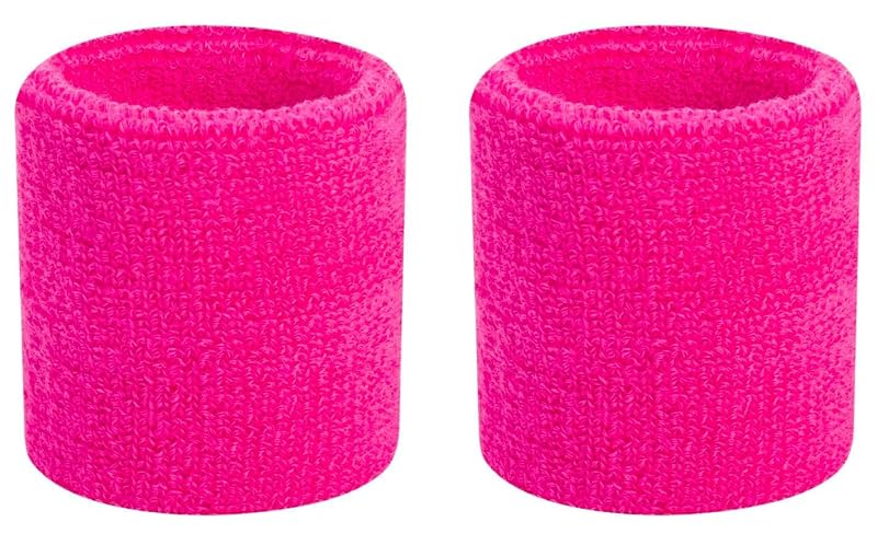 Pink Sweatbands Set for Women – Headband + 2 Wristbands, 80s Neon Fitness Accessories
