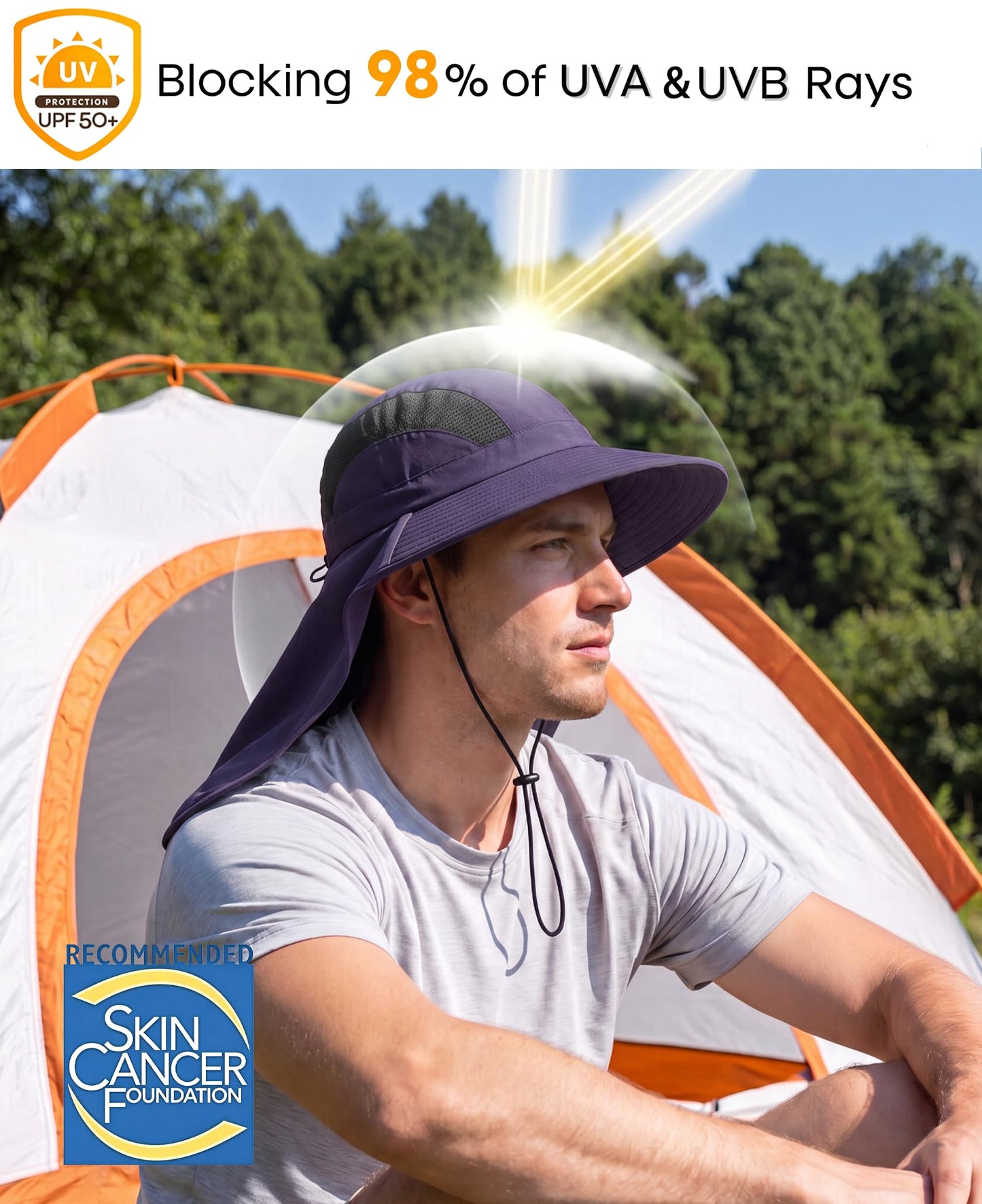 Home Prefer UPF 50+ Wide Brim Mens Sun Hat with Neck Flap Mesh Fishing Hat Wide Flap Summer Beach Bucket Hat for Men Women Navy Blue