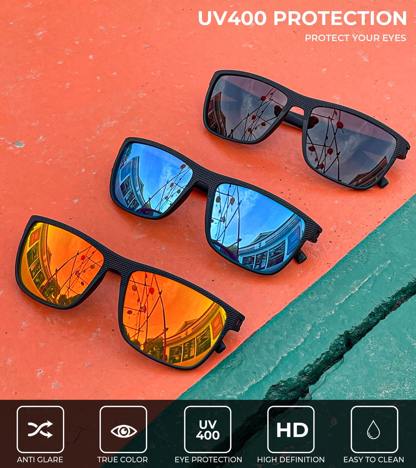 KALIYADI Polarized Sunglasses Men, Lightweight Mens Sunglasses Polarized UV Protection Driving Fishing Golf (Black/Dark Blue/Red)