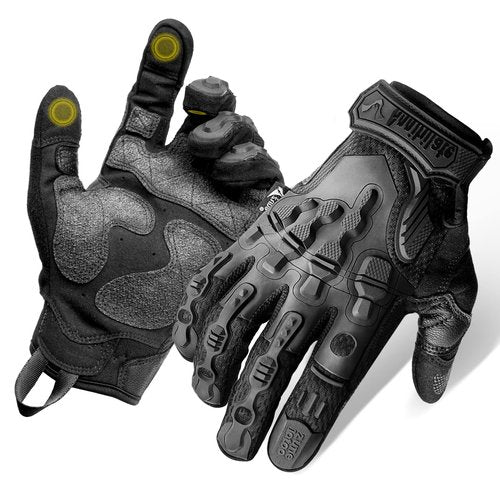 ZUNE LOTOO Tactical Gloves for Men, Touchscreen Motorcycle Gloves Padded Finger Impact Protection, Black Leather Safety Work Gloves Cut Resistant for Paintball Airsoft Range Skeleton Women Large