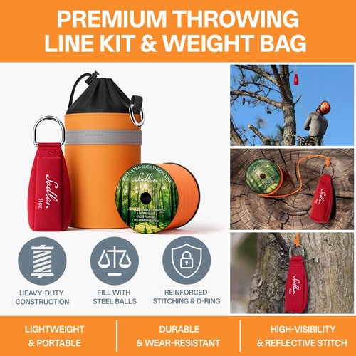 Sodlar Arborist Throw Line Kit - Ultra Slick 166ft Polyester Rope with 11Oz Weight Throw Bag Low High Limb Throwing Adults Forestry Tree Trimming Cutting Gear