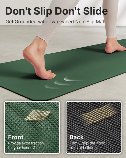 Yoga Mat,Non-Slip TPE Exercise Mat(1/4 Inch) for Pilates, Fitness & Barefoot Workouts, Home Gym Studio with Strap & Bag (Green)