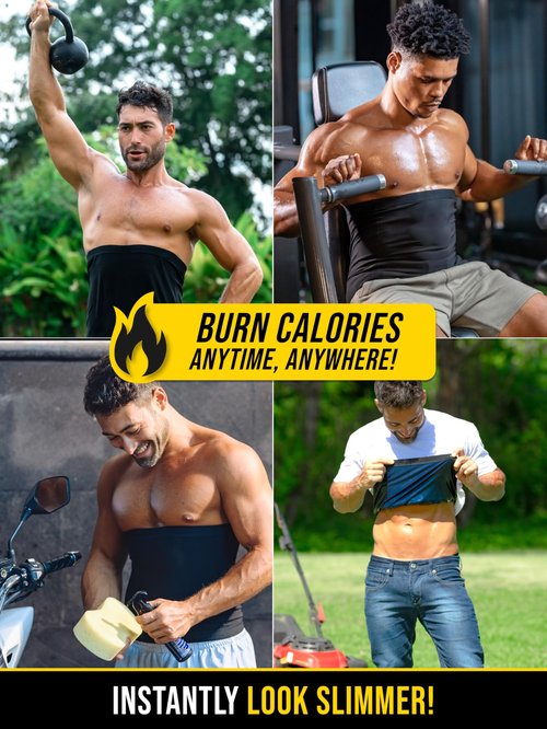 Sweat Spark Waist Trimmer for Men (Black, Large) - Sweat More, Shape Your Back & Abdomen, Wear During Workout