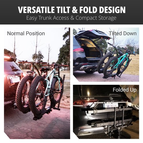 TrailV2 Plus Hitch 2 Ebike Rack with Ramp, Tilt, Fold, Anti-Theft Hitch & Wheel Locks, Heavy Duty 170 lbs Capacity, Fits 2" Receiver, Max 5" Fat Tires, Electric Bike Rack for for Car, SUV, Truck, RV