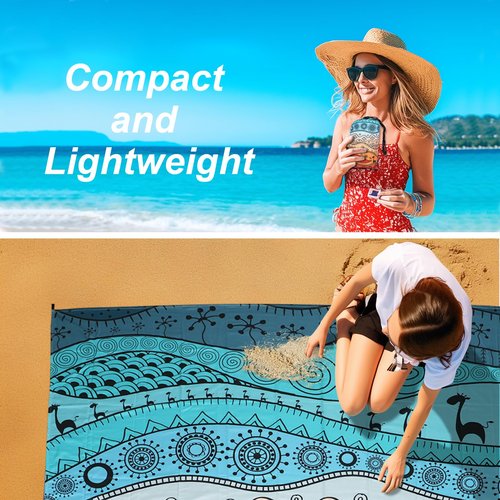 SKYREH Beach Blanket Waterproof Sandproof, 79" x 83" Extra Large Sand Free Quick Drying Beach Mat, Compact Outdoor Picnic Mat for Travel, Hiking, Camping (Bohemian)