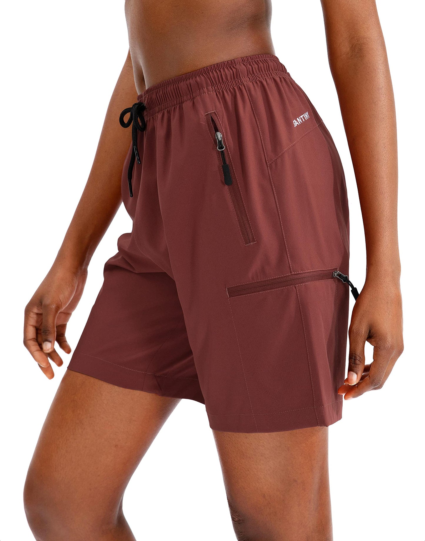 SANTINY Women's 5''/ 7''/9'' Hiking Cargo Shorts Quick Dry Lightweight Summer Shorts for Women Athletic Golf Zipper Pockets(Maroon_XL)