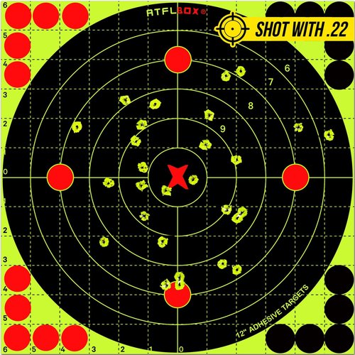 ATFLBOX 12X12 Inch Splatter Adhesive Bullseye Fluorescent Yellow Shooting Target Stickers, Sight in Shooting Range Paper Targets, Rective for Handguns, Rifle, Pistol, Pellet Guns, BB Gun (25 Pack)