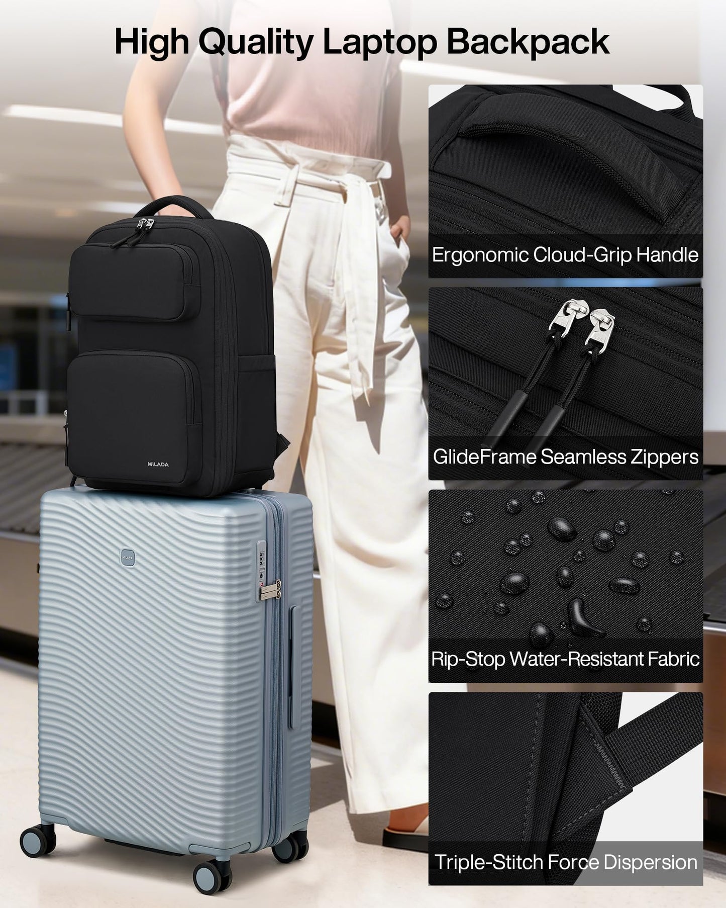 MILADA Travel Backpack for Women&Men,Expandable 28L to 39L,Fits 17" Laptop