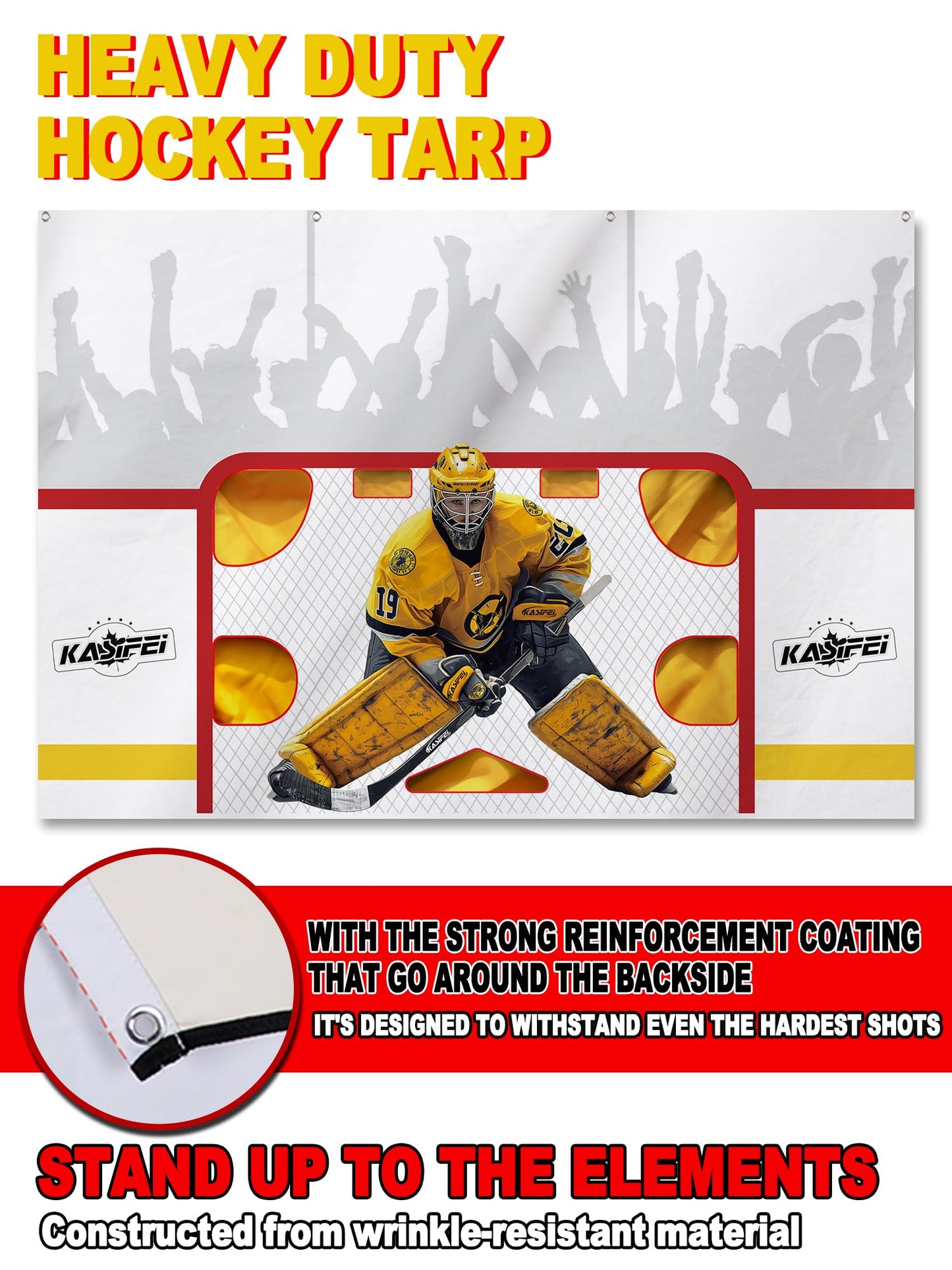kasifei – 7' x 10' Heavy Duty Hockey Shooting Tarp – Built-in Shooter Tutor – Great Hockey Net Replacement – Training Equipment for All Skill Levels - Garage & Wall Protection