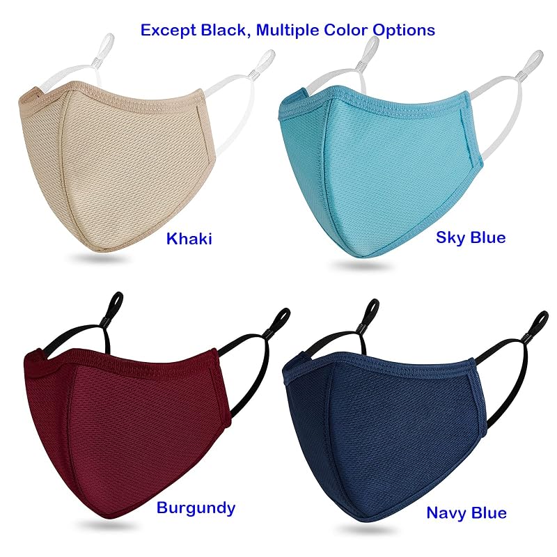 L-Black Adjustable Reusable 3-Ply Cloth Face Mask for Adults – Washable, Breathable Fabric Coverings