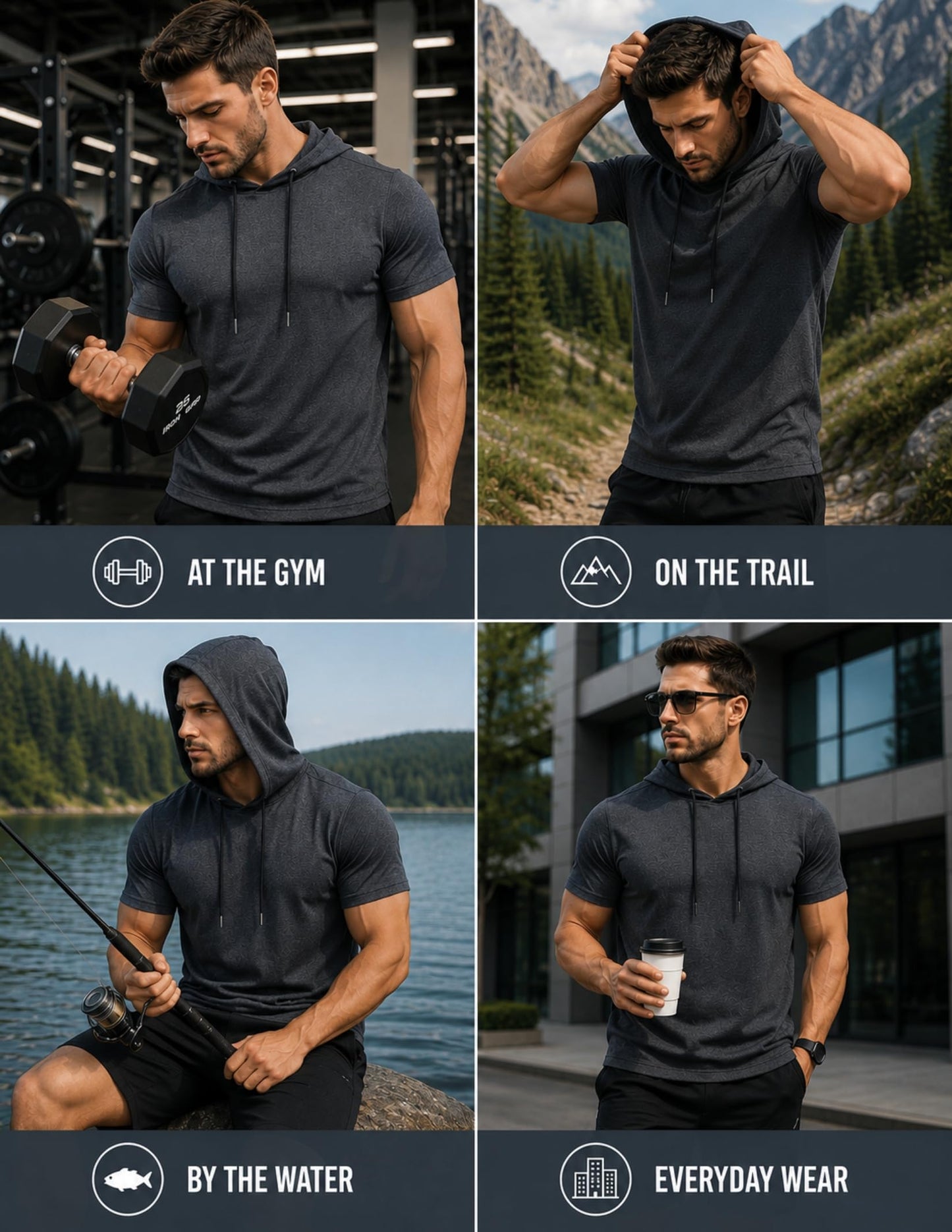 Liberty Pro 3 Pack: Men's Lightweight Short Sleeve Workout Hoodies, Athletic Dry Fit Hooded T Shirts for Gym Running (Set 2, 3X-Large)