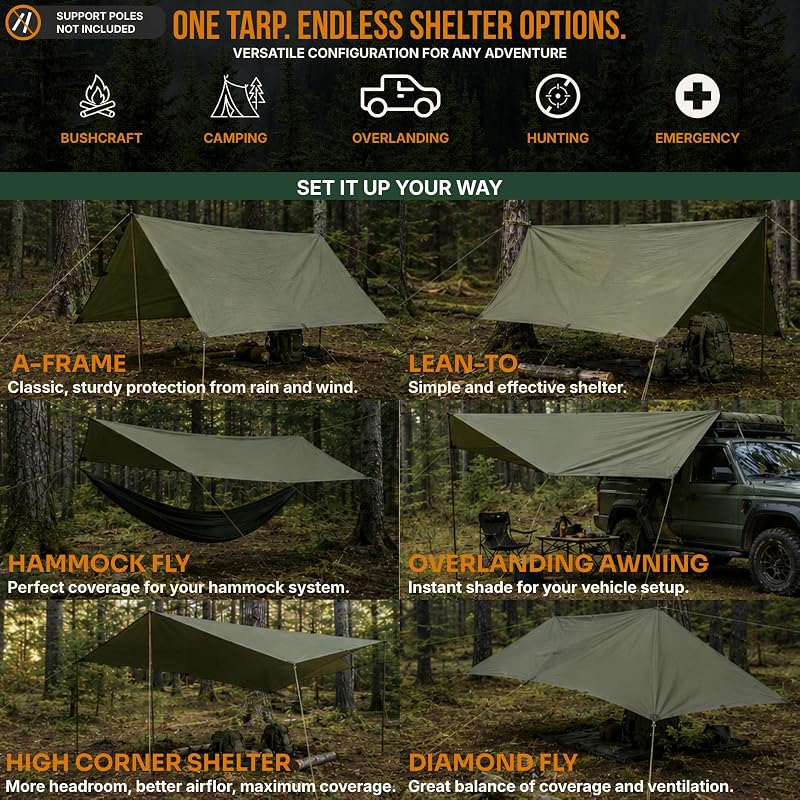 10x10 Ft Waterproof Camping Tarp Shelter for Backpacking & Hiking