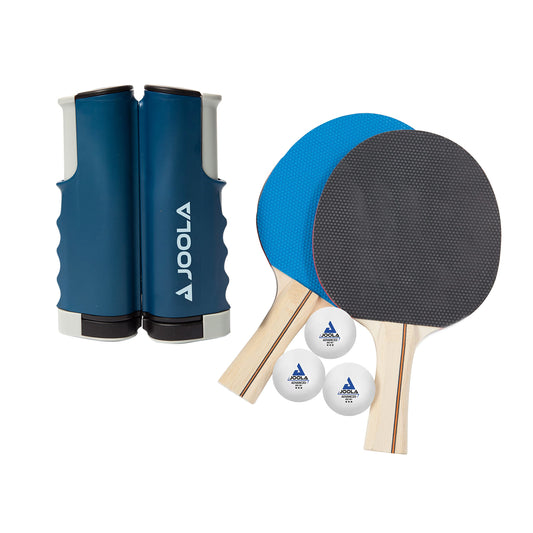 JOOLA Retractable Ping Pong Net for Any Table - Portable Table Tennis Net and Post Set Stretches 5.75' & Clamps Up to 2" Thick - Optional Racket and Ball Set, Games for Family