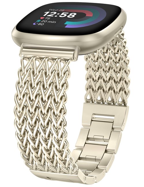 Minyee Metal Band Compatible with Fitbit Sense 2/Versa 4/Versa 3/Sense Band for Women, Dressy Stainless Steel Multi-chain Designer Gold Link Bracelet Stylish Luxury Chic Wristband Replacement Strap