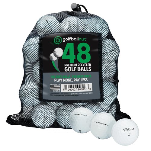 GolfBall Nut - 48 Golf Ball Mix for Titleist Pro V1 and Pro V1x - Recycled and Used ProV1 & ProV1x Golf Balls - Includes Mesh Carrying Bag - Good Condition
