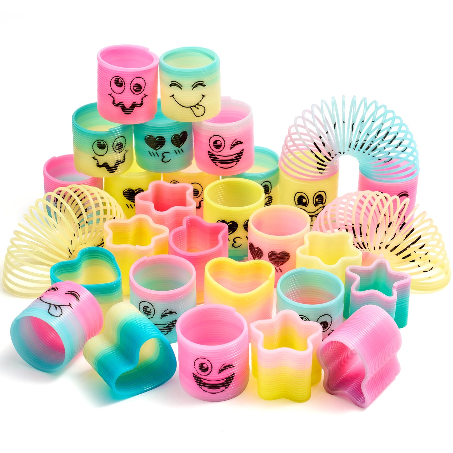 JOYIN 30 Pcs Spring Rainbow Party Favor, Mini Plastic Coil Spring Toy, Fidget Stress Coil Mini Springs Bulk Toys for Carnival Prize Birthday, Classroom Goodie Bag Stuffers